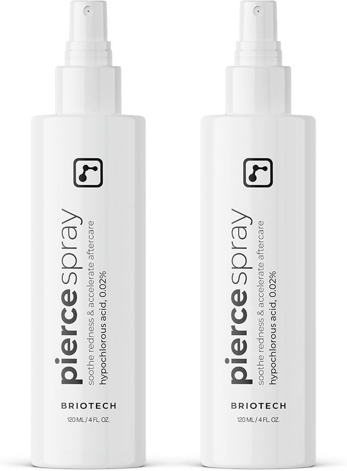 BRIOTECH Pierce Spray, Hypochlorous Acid, Gentle Piercing Aftercare, Calm Redness & Itch, Reduce Bumps, HOCl Saline Spray, Contact Free, No Rinse, Alcohol Free, 4 fl oz (2 Pack)