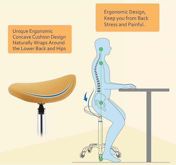 Nolasalon Saddle Stool Chair with Wheels,Ergonomic Swivel Rolling Height Adjustable for Salon Beauty Clinic Dentist Tattoo Home Office