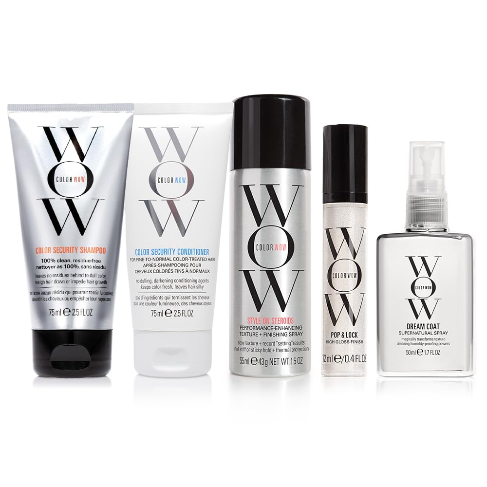 COLOR WOW Best Vacay Hair Ever Travel Kit - Includes Shampoo, Conditioner, Dream Coat, Style on Steroids, and Pop + Lock, These
