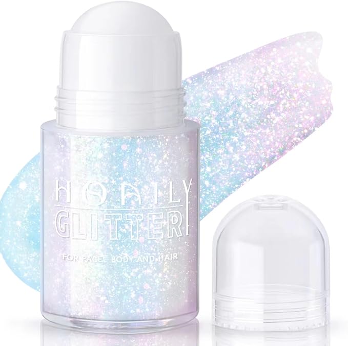 HOSAILY Roll-on Holographic Body Glitter Gel for Face Hair, Chameleon Color Changing Glitter Gel Under Light, Chunky Merma...