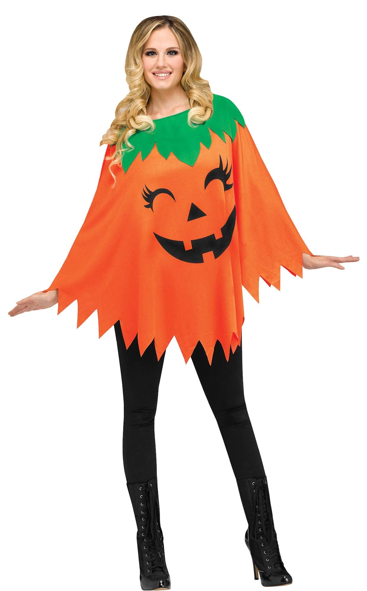 Fun World Pumpkin Poncho For Halloween, School Acting, Costume Party, for Women Adult Size (1 Pack)