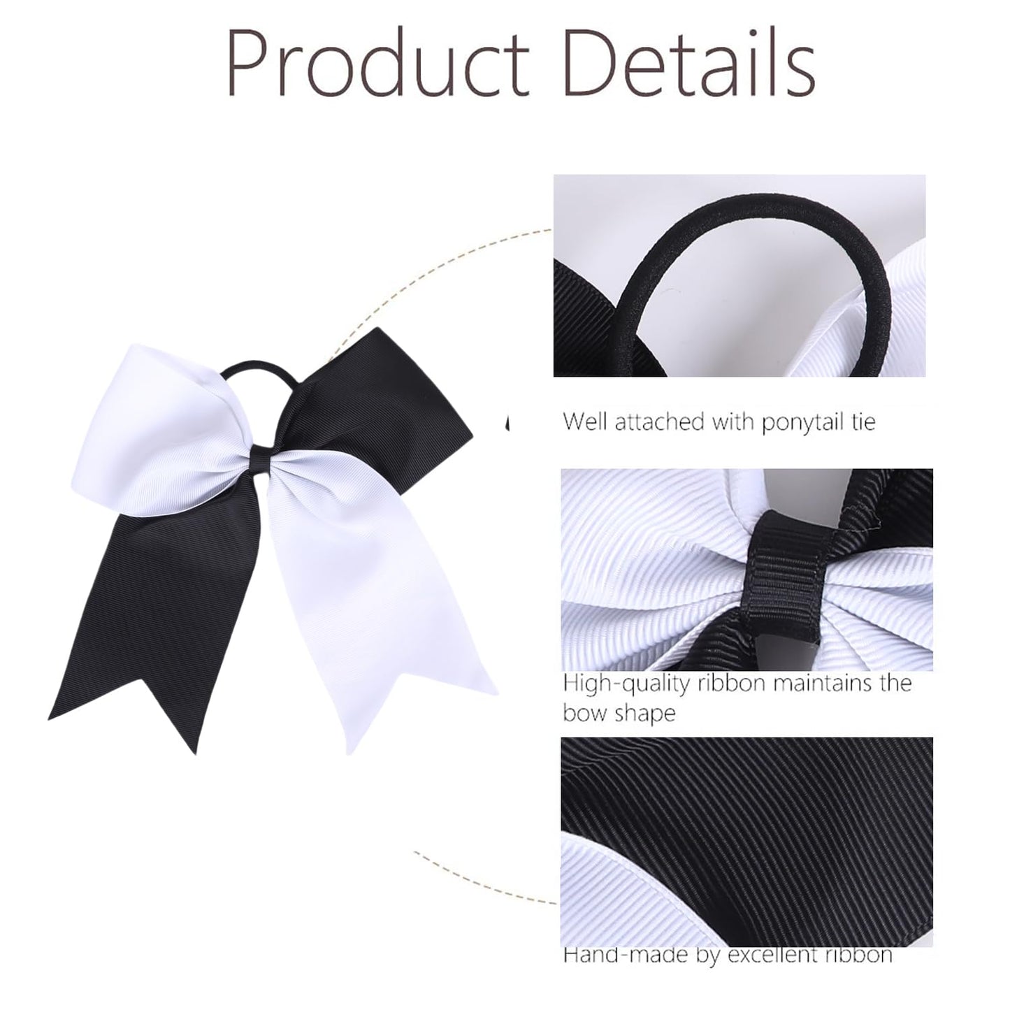 Hipcheer 20pcs 8 Large Black and White Cheer Bows for Girls, Hand-made Grosgrain Ribbon Hair Accessories for Teen Girls Softball