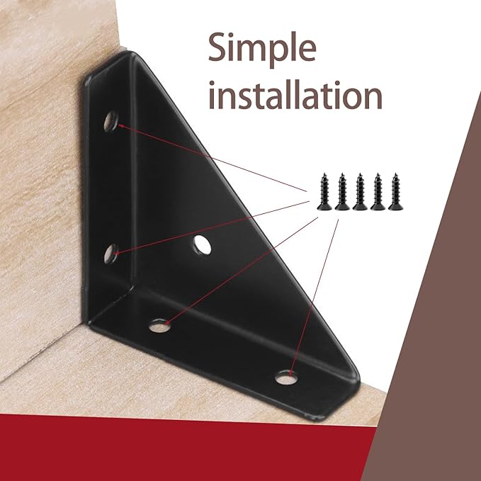 Armiika 4 Pcs Trapeziform Angle Brackets, Shelf Brackets Heavy Duty Triangular Bracket Fastener, Cold Rolled Steel Braces Joining Support for Desk Bed Edge (Black), SJ2-WDQ-4P