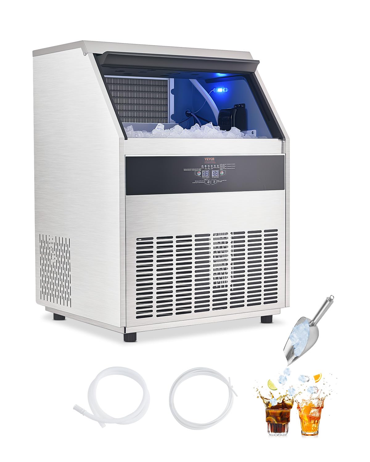 VEVOR 440lbs/24H Commercial Ice Maker, 160 Ice Cubes in 15 Minutes, Freestanding Ice Maker Machine with 88lbs Large Storage Capacity for Bar Office Restaurant, with LED Digital Display & Self-Cleaning
