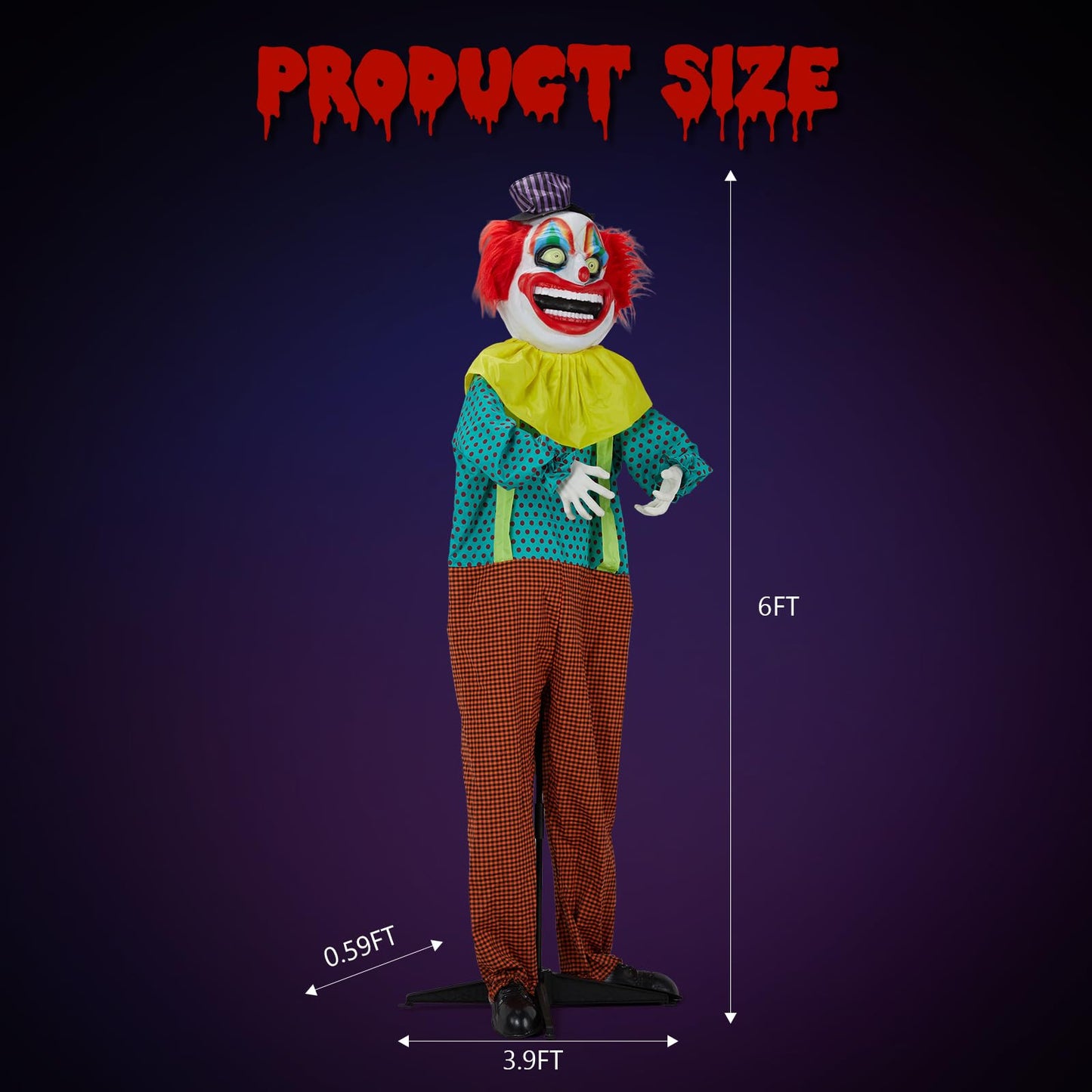 Holidayana Halloween Animatronics Creepy Clown，6FT Halloween Decor Animatronics Talking Outdoor Decorations with Voice Control Light Up Eyes Movable Arms for Indoor Party Prop and Outdoor Lawn Pa