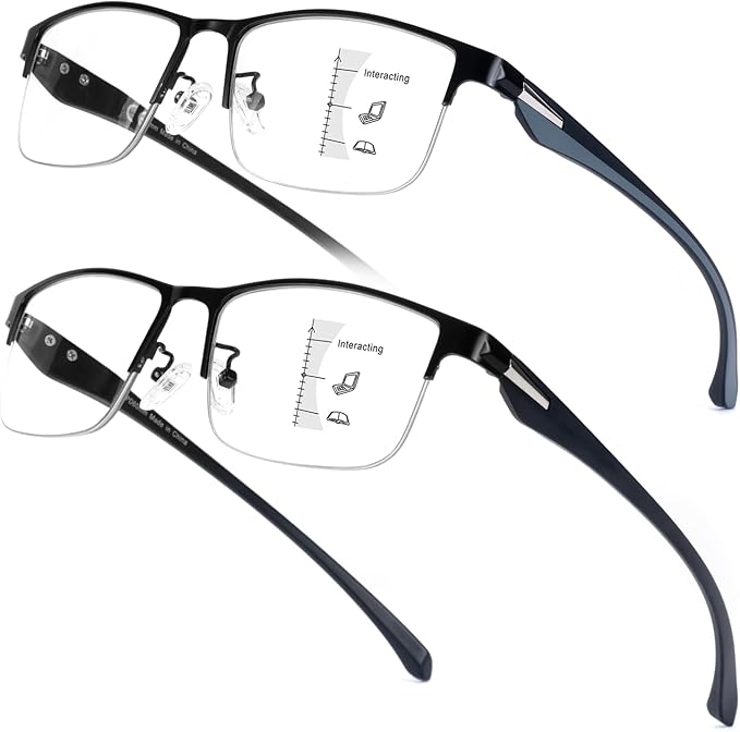SKYOAK 2 Pack Mens Premium Progressive Multifocus Reading Glasses, TR90 Temples Blue Light Blocking Anti UV/Eye Strain Com...