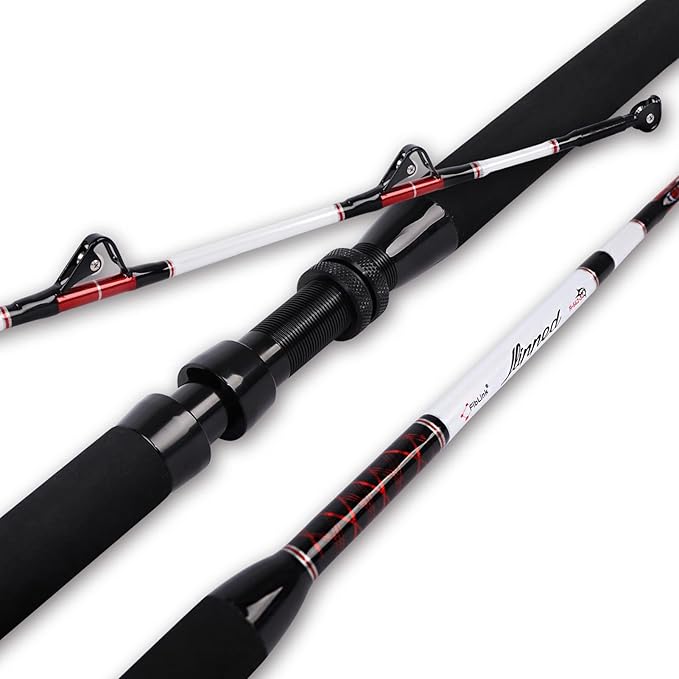 Fiblink Trolling Rod Saltwater Deep Dropper Big Game Rod Conventional Boat Roller Rod Carbon Fishing Pole (2 Pieces - 5'6"...