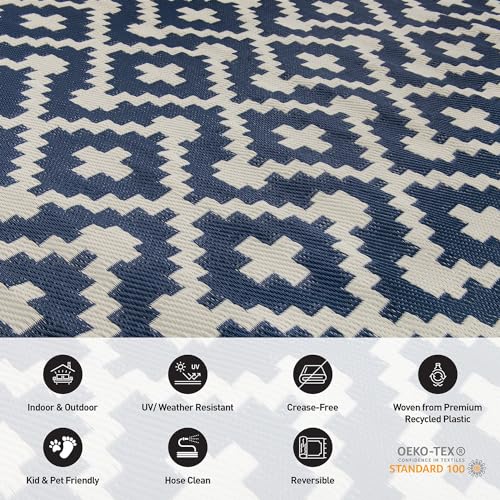 Rugshop Maui Contemporary Geometric Reversible Crease-Free Waterproof Premium Recycled Plastic Outdoor Rugs for Patio,Back...