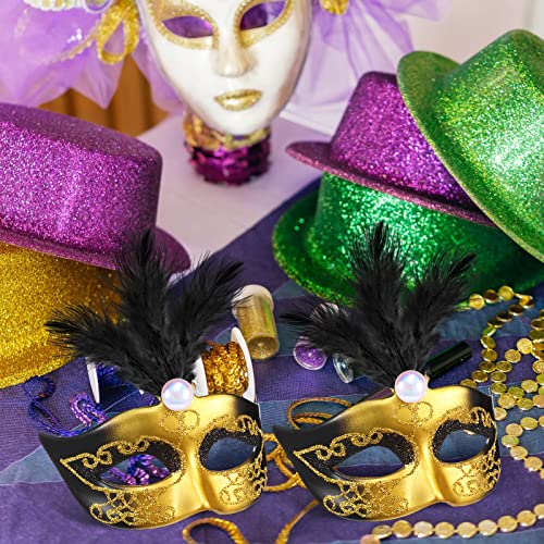 Charniol 24 Pcs Mini Mask Masquerade Small Masquerade Mask Dress Up Cake Topper Decor Mardi Gras Venetian Centerpiece Decor