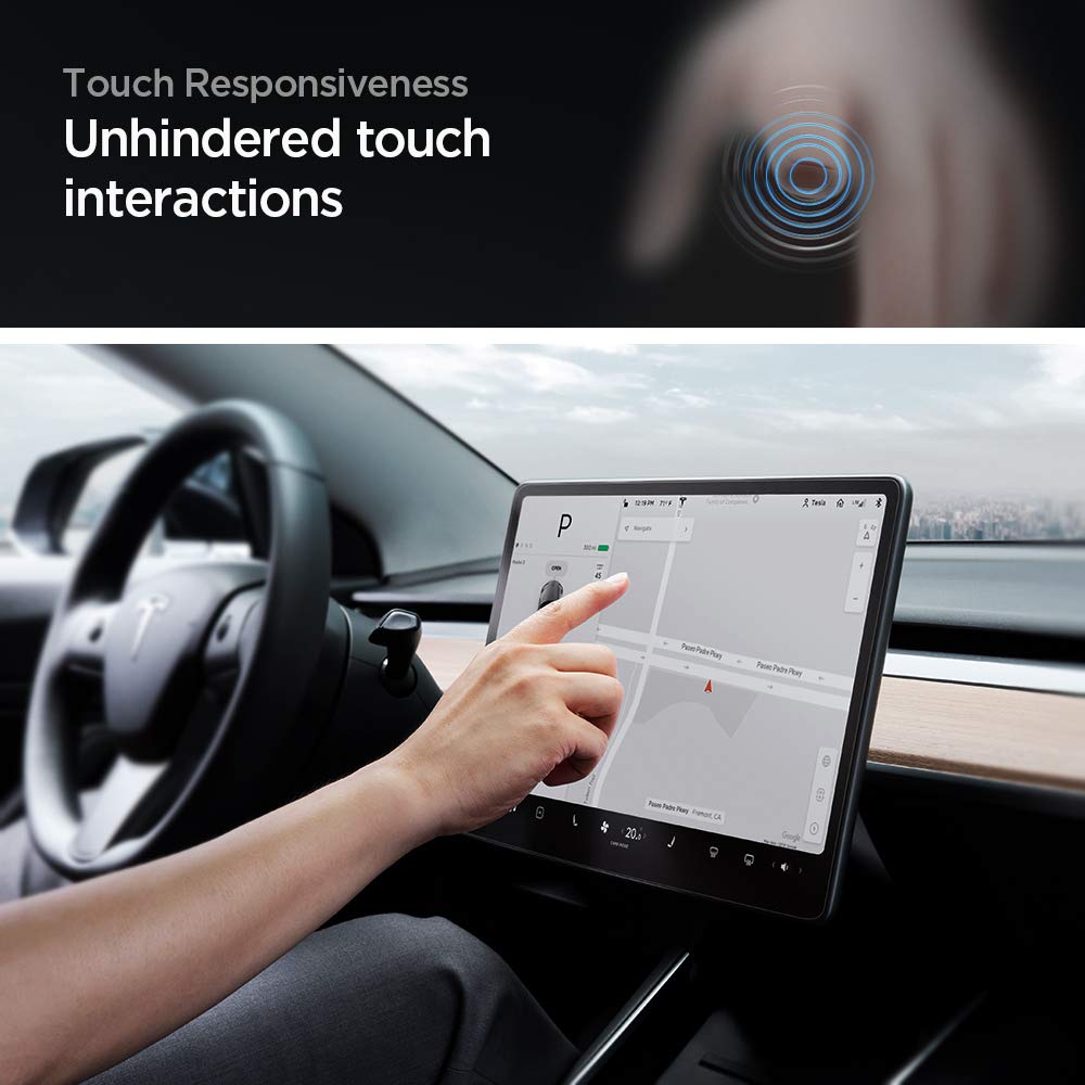 Spigen Tempered Glass Screen Protector [Glastr Ez Fit] Designed For Tesla Model 3 (2023-2017), Tesla Model Y (2025-2020) 15 Inch