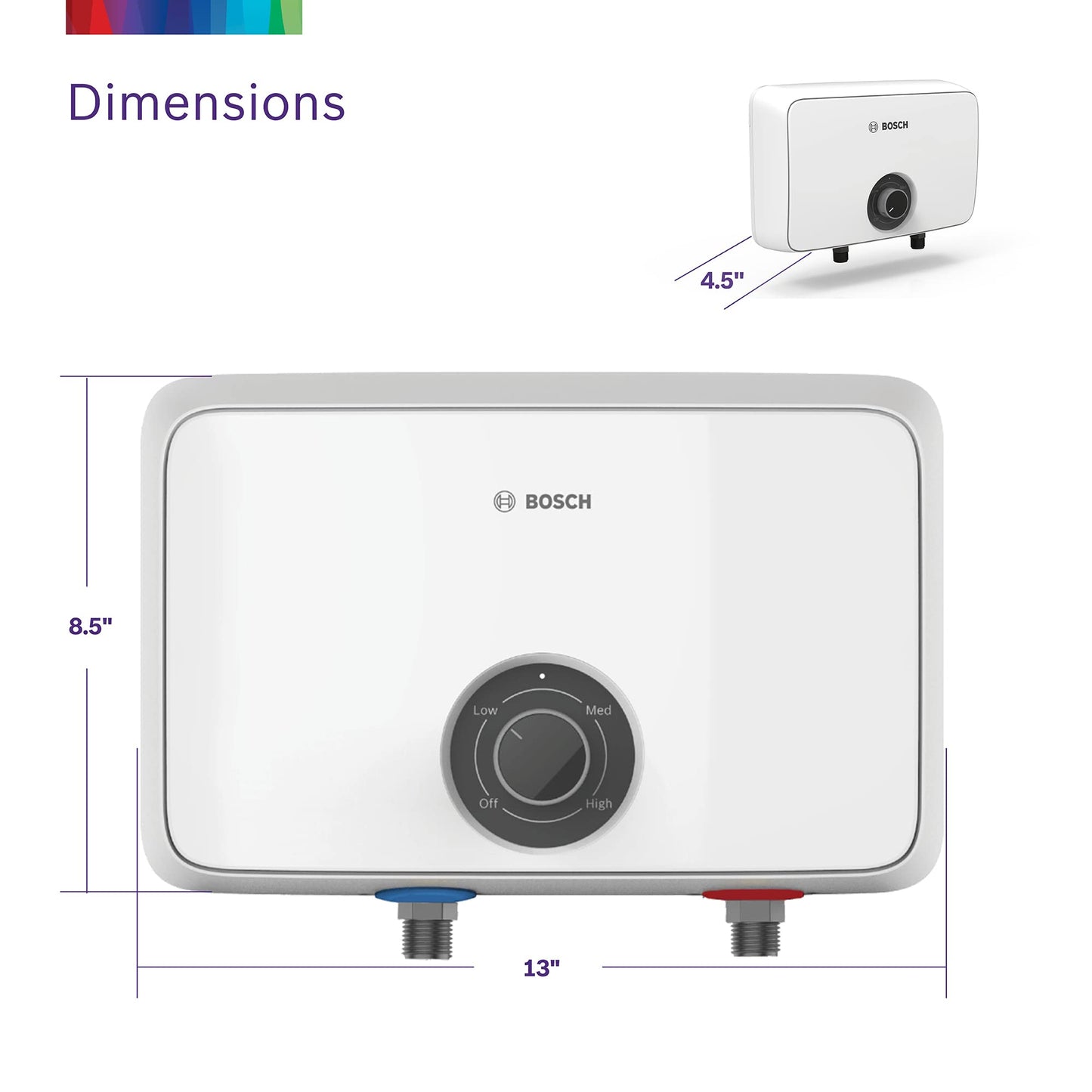 Bosch Thermotechnology Tronic 4000 Electric Tankless Water Heater, 10.5 kW, 13 x 8.5 x 4.5", White