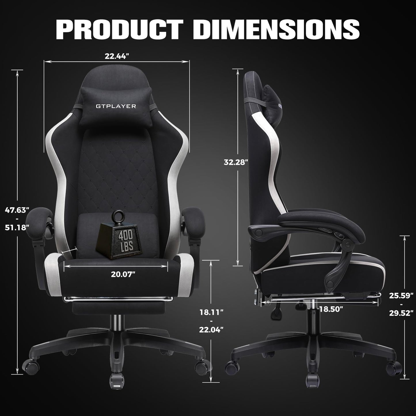 GTPLAYER Gaming Chair, Ergonomic Computer Chair with Footrest and Lumbar Support, High Back Recliner Chair 350lbs, Height Adjustable for Home Office, Black