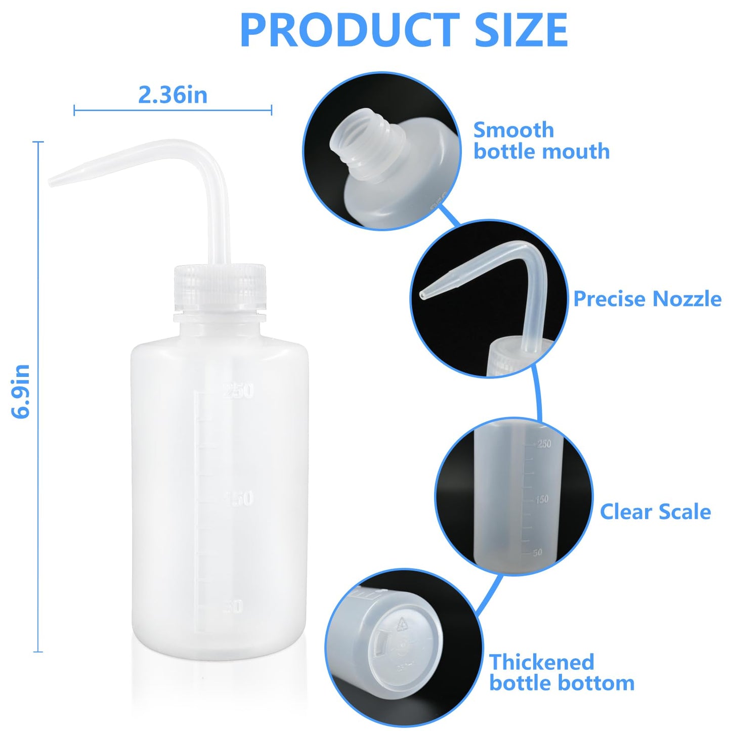 DTDNZKN 2 Pack 8oz (250ml) Wash Bottles with Narrow Mouth and Labels - Ideal for Medical Use, Succulent Care, Cleaning, and Washing