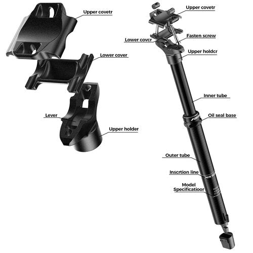 Bike Dropper Post, 27.2/30.9/31.6mm x 440mm Length 125mm Travel ,1500mm Remote External Internal Cable (Bottom Cable 30.9mm)