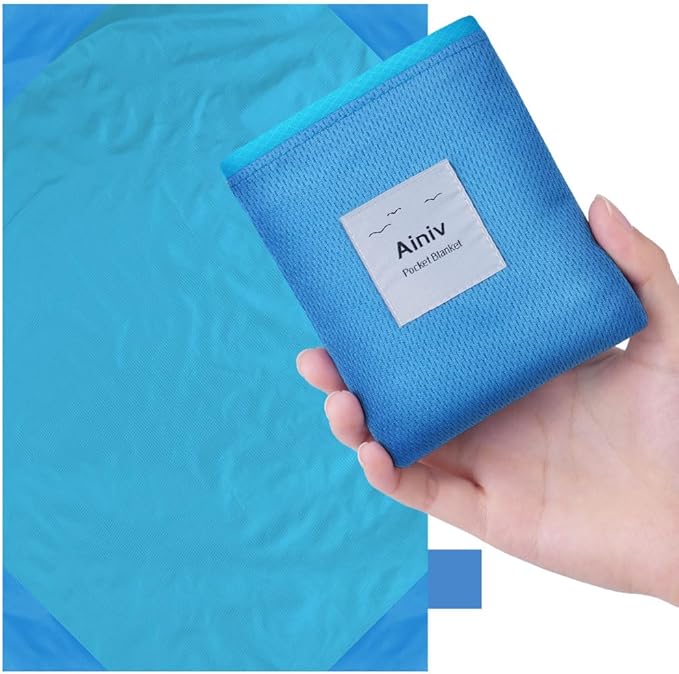 Ainiv Picnic Blanket, Mini Pocket Beach Mat 43.3 x 55.1IN (2-3 People) Foldable, Lightweight Waterproof Sand Free, Foldabl...