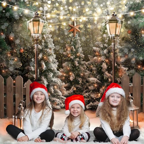 10x8FT Winter Christmas Tree Photography Backdrop Snowy Forest Portrait Background Xmas Snowflake Family Holiday Party Dec...
