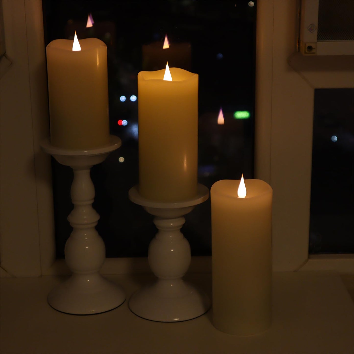 TECHLONG Flameless Candles with Remote Timer, 3D Moving Flickering Flame Battery Operated Candles Lasting 1000+ Hours, 3" x 7" Ivory Real Wax Electric LED Pillar Candles, Set of 2