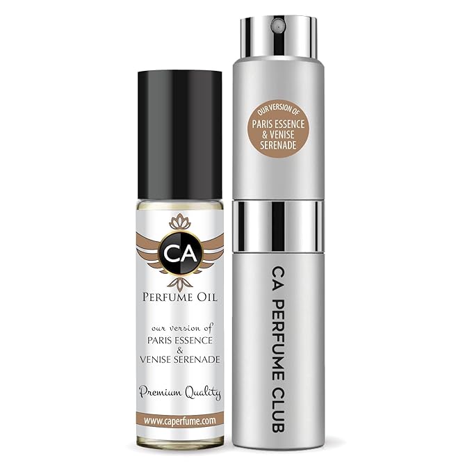 CA Perfume Duo Impression of Paris Essence & Venise Serenade For Women And Men Perfume Layering Set Long Lasting Travel Size EDP + Body Oil Roll-On Bottle 0.27 Fl Oz+0.33 Fl Oz