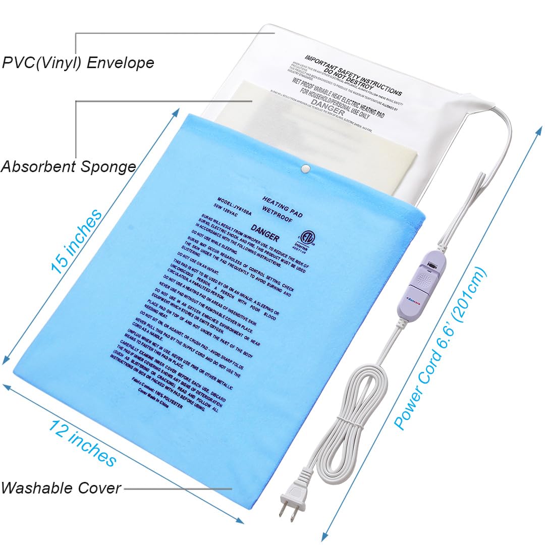 Boncare® Stay-On Small Vinyl Electric Heating Pad for Neck and Shoulders and Back Without Auto-Off, Low & High Heat Levels, Waterproof Hot Heat Pad with Washable Cover (12"x15", 1-Pack)