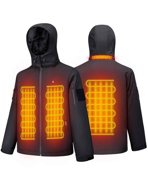 Svanur Heated Jackets for Men with 7.4V Battery Pack Included,Men’s Heated Jacket,Soft Shell Electric Heating Coat,Detachable Hood,3 Heating Levels for Winter outdoor (Large, Black)