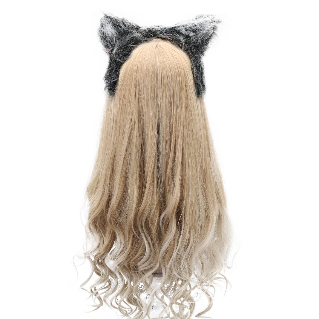 HODRME Plush Grey Wolf Ears Headband-Halloween Christmas Festival Theme Party Animal Cosplay Costume Headbands