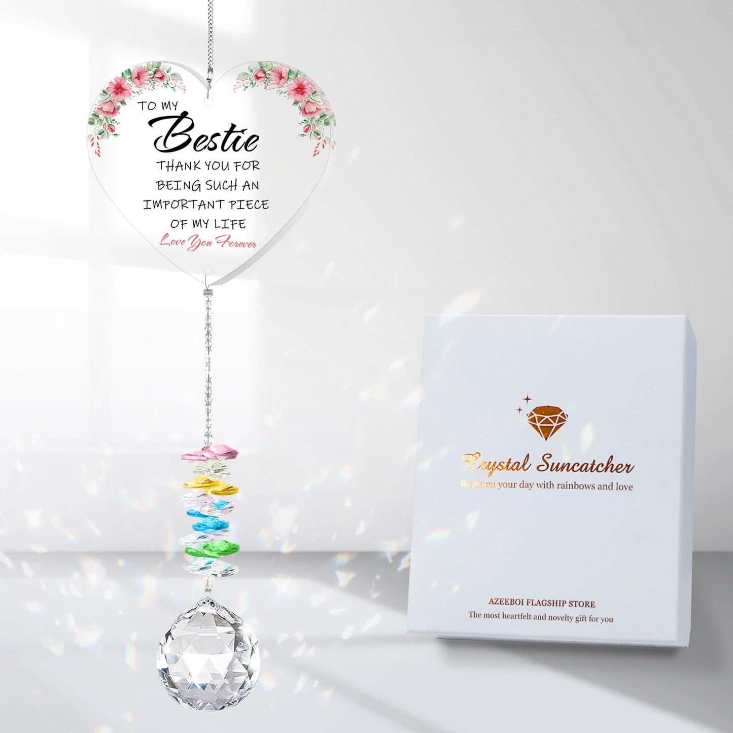 AZEEBOI Best Friend Birthday Gifts for Women, Bestie Gifts for Female Friend BFF Soul Sisters Work Bestie, Christmas Friendship Thank You Gifts, Sun Catcher with Crystals for Indoor Window Hanging