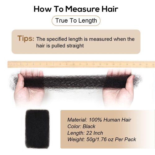 Vecago Afro Kinkys Bulk Human Hair, 4c Curly Hair for Permanent Sister Locs/Mini Twists/Braids/Repair Can Dye and Bleach(22 inch),Black