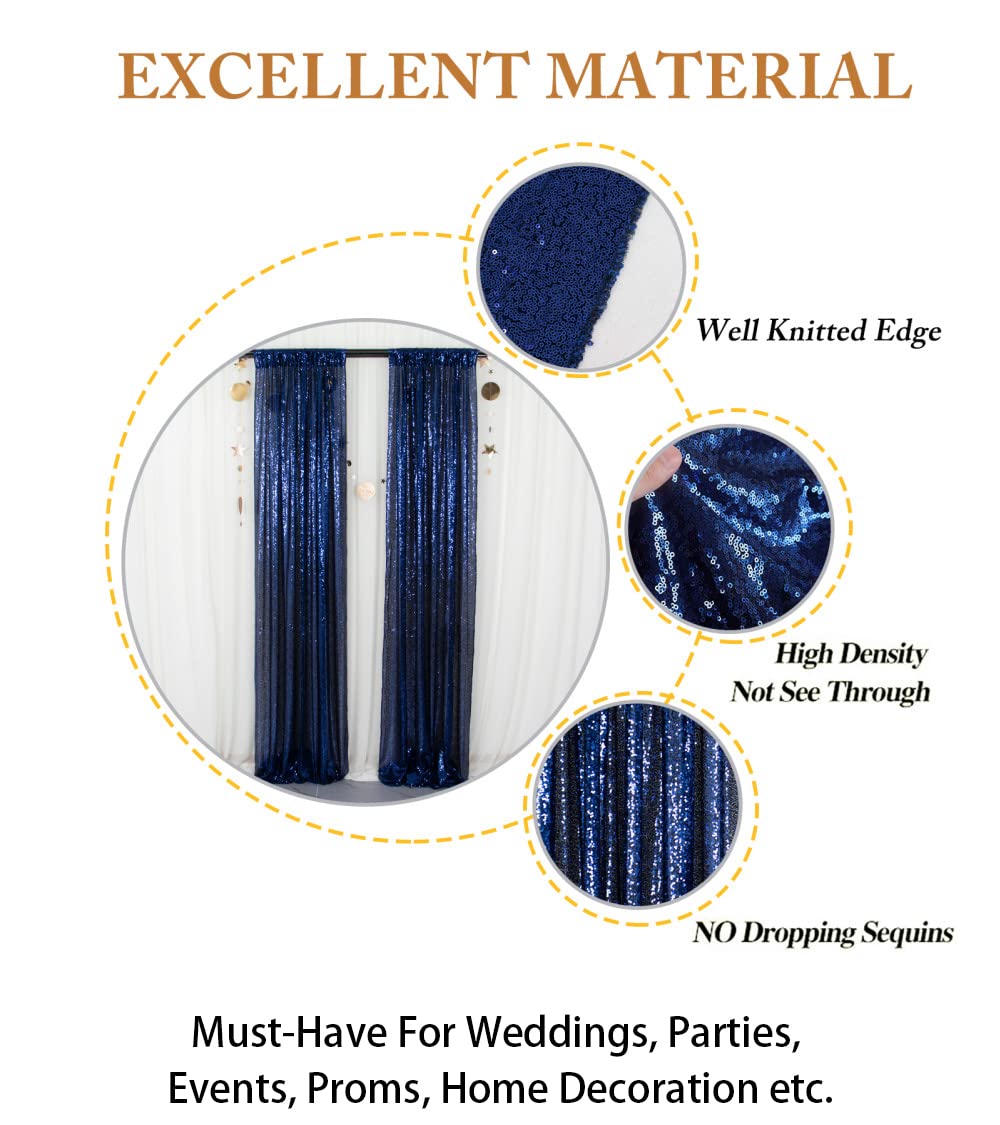 ShinyBeauty Sparkle Backdrop Curtain Navy Blue 2 Panels Set Sequin Photo Backdrop 2FTx8FT Sequin Backdrop Curtain Pack of 2-1220S