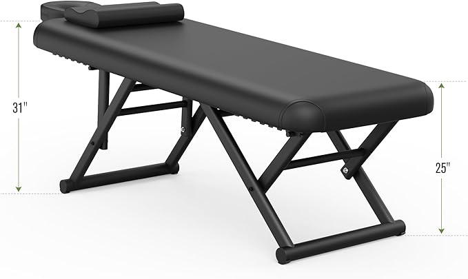 pouseayar Adjustable Massage Table with Face Pillow & Headrest, Sturdy and Solid, Silent and Easy to Adjust - Fixed Backrest, Black
