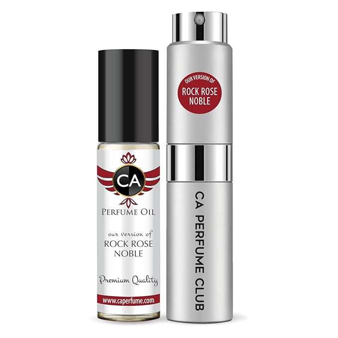 CA Perfume Duo Impression of Rock Rose Noble For Men Perfume Layering Set Mens Cologne Long Lasting Travel Size EDP + Body Oil Roll-On Bottle 0.27 Fl Oz+0.33 Fl Oz