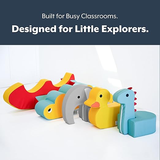Children's Factory Coco The Caterpillar, Yellow and Aqua Foam Kids Stool, Toddler Soft Seating Chair for Daycare, Preschool and Home, Lightweight and Easy to Clean, Little Explorers Collection