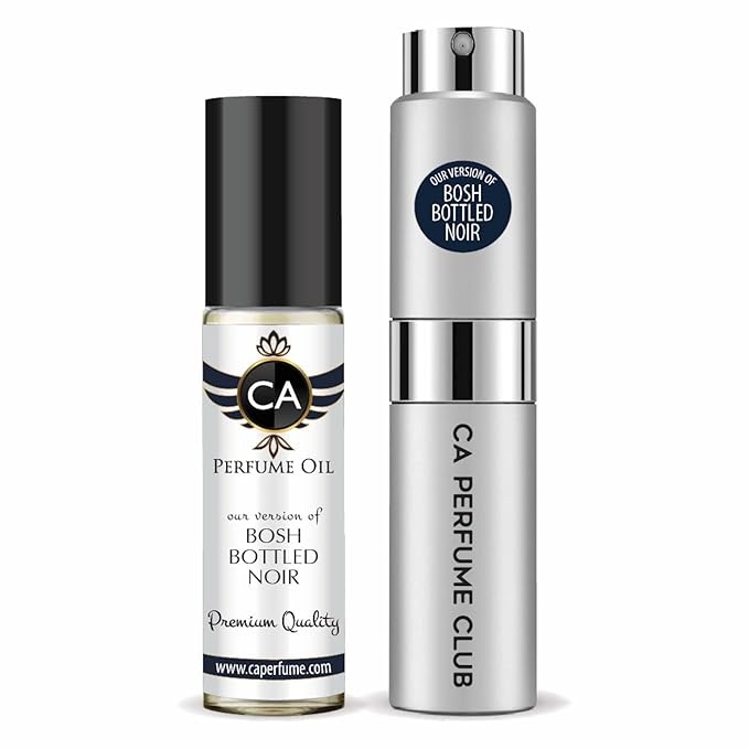 CA Perfume Duo Impression of Bosh Bottled Noir For Men Perfume Layering Set Mens Cologne Long Lasting Travel Size EDP + Body Oil Roll-On Bottle 0.27 Fl Oz+0.33 Fl Oz