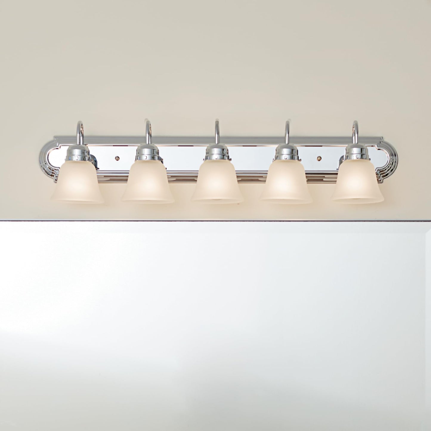 Kichler 36" Bathroom Vanity Light with Satin Etched Glass, 5-Light Traditional Design in Tannery Bronze, (36"x8"x8"), 5339CHS