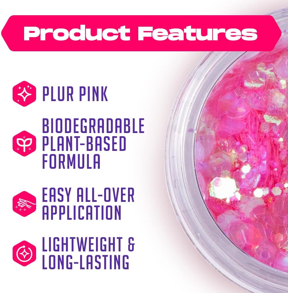 Pink Biodegradable Glitter Makeup | Plant Based, Hair, Face or Body | Cosplay, EDM Music Festival and Rave Accessory | 5 Grams of Chunky Glitter
