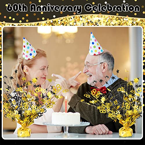 3 Pcs Happy 60th Birthday Table Decorations 60th Birthday Centerpieces for Table Metallic Gold Gleam 60th Wedding Annivers...