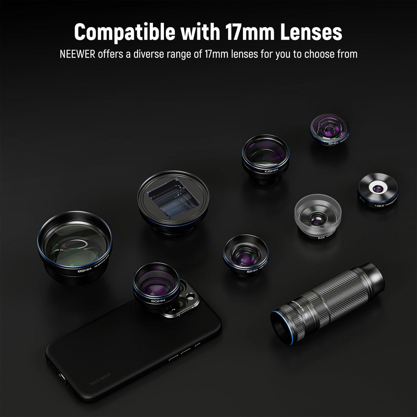 Neewer Phone Case For 16 Pro Max, Tpu/Pc Protective Heavy Duty Case With 17Mm Lens Mounts, 67Mm Filter Adapter, Nonslip Faux Lea