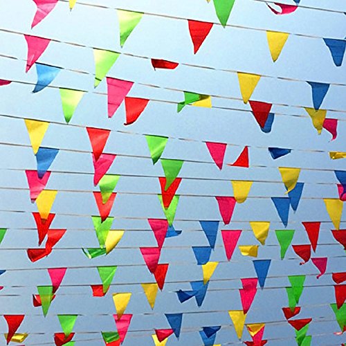Novelty Place 100 Feet Pennant Banner - 75 Multicolor Bunting Flags (7x11 Inches) - Birthday Party Grand Opening Christmas...