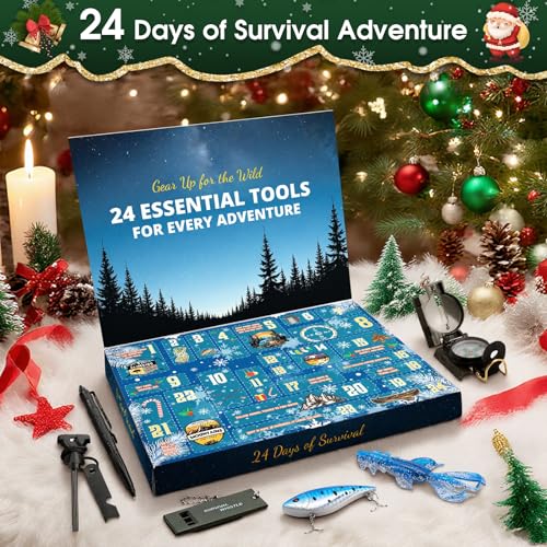 Survival Kit Advent Calendar 2025 Adults Men, 24-Day Christmas Countdown Advent Calendars with Emergency Survival Gear Fis...