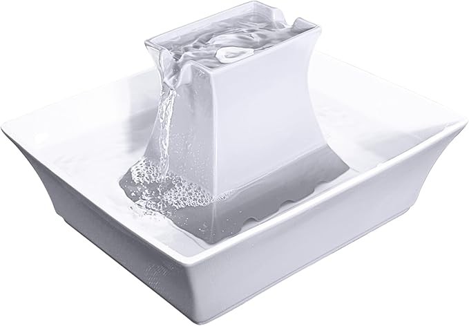PetSafe Drinkwell Pagoda Fountain - Hygienic Ceramic Continuous Flowing Fountain - Elevated Upper Bowl & Double Free-Falli...