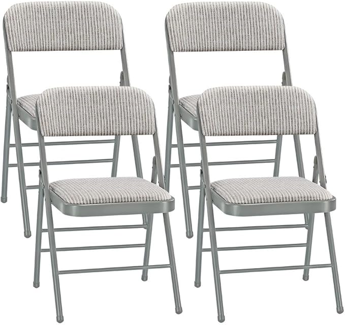 EZONE (4pcs Fabric Folding Chairs with Padded Cushion Backrest Metal Steel Foldable Chair Portable Lightweight Foam Padded Fold Chair (4, Fabric - White)