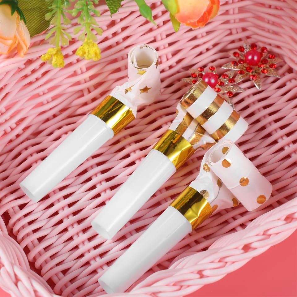 Angoily Party Blowers for Kids, 30pcs Party Blowers Noisemakers, Creative Whistles Gold Hot Stamping Noisemakers Portable ...