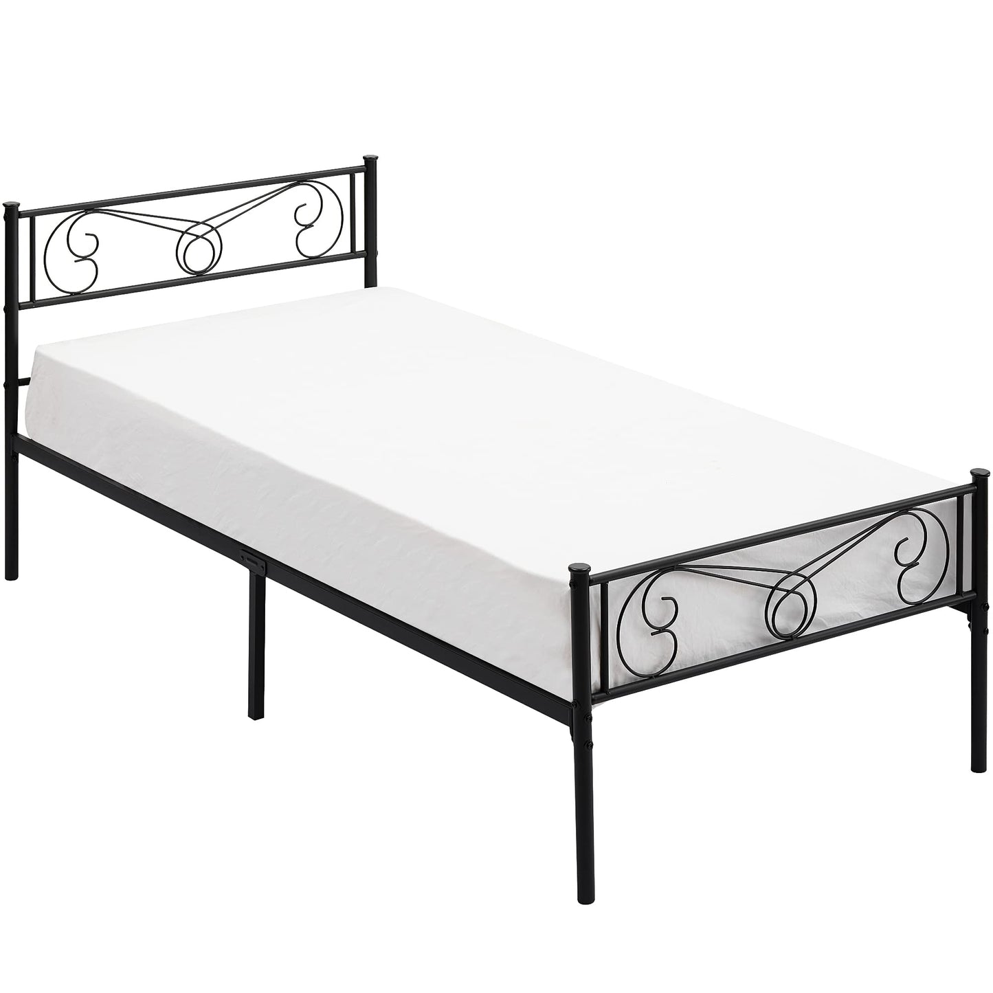 FinerFurnis Twin Size Metal Platform Bed Frame with Headboard and Footboard, No Box Spring Needed, Under Bed Storage Space, Mattress Foundation, Simple Assembly, Modern Style Bed Frame Platform