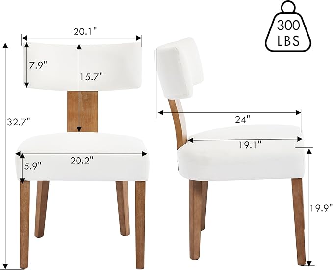 KHISCHMO Mid Century Modern Dining Chairs, Upholstered Linen Fabric Chairs with Curved Backrest and Wood Legs, Comfy Kitchen Vanity Chairs for Dining Room/Living Room/Kitchen, Set of 6 Cream