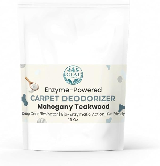 Enzyme-Powered Carpet Deodorizer (Powder) - Mahogany Teakwood | Natural Pet Odor Eliminator | Bio-Enzymatic Formula, Premium Performance, Eco Friendly | 16 oz