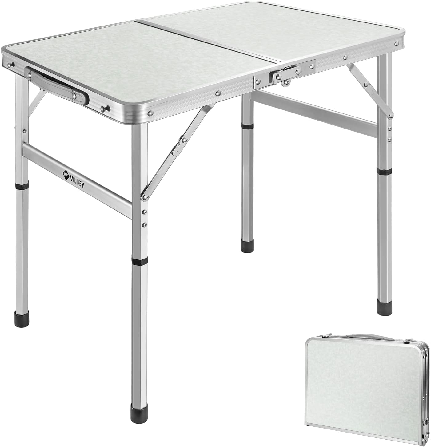 VILLEY Folding Camping Table, 2ft Small Portable Lightweight Outdoor Table with Aluminum Adjustable Legs for Travel Picnic Cooking Beach