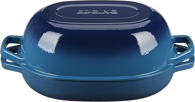 Enameled Cast Iron Oval Dutch Oven Pot with Lid, Dutch Oven for Sourdough Bread Baking, Oval Bread Pan, Bread Oven, Bread Dutch Oven, 7qt, Lake Blue