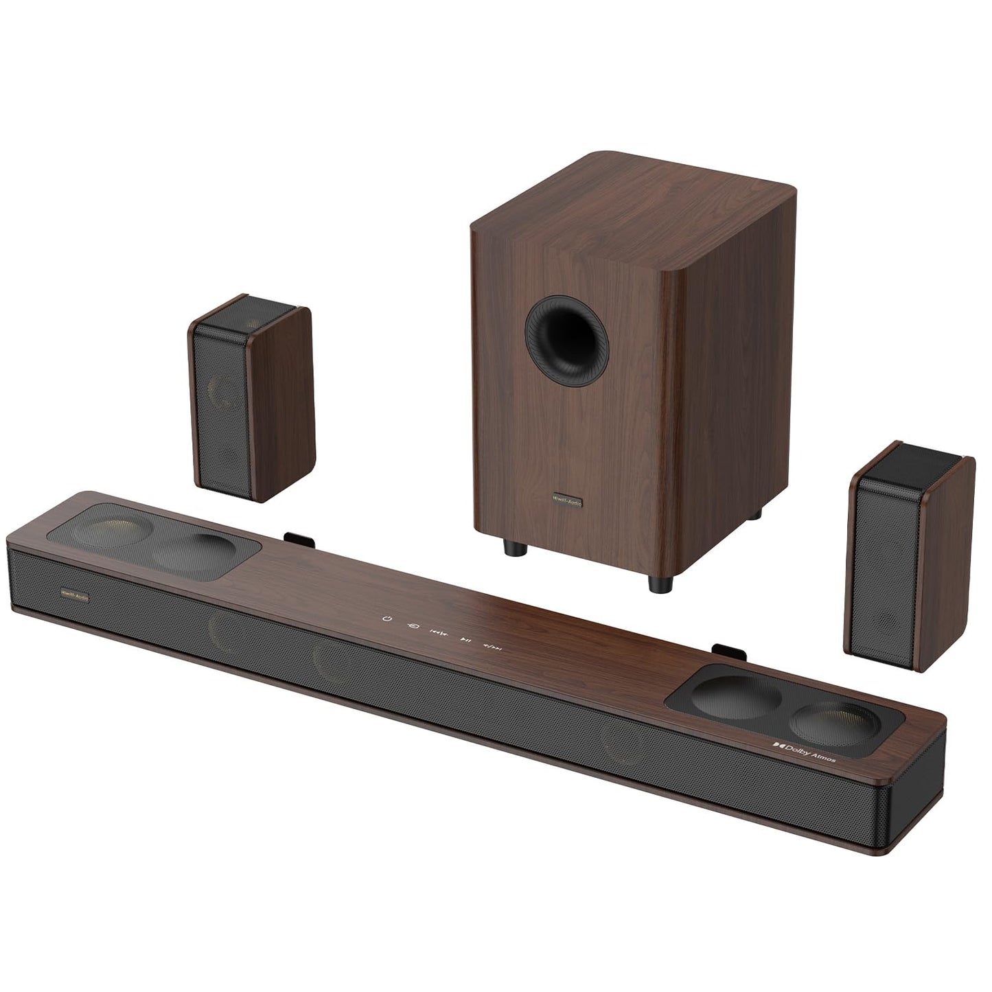 Hiwill-Audio Flagship 5.3.4 Surround Sound System with Dolby Atmos, Soundbar with 2 Wireless Surrounds, 28Hz BassCoupling Tech, 800W Home Theater Sound Bar for Smart TV w/eARC, BT 5.4, Color: Brown