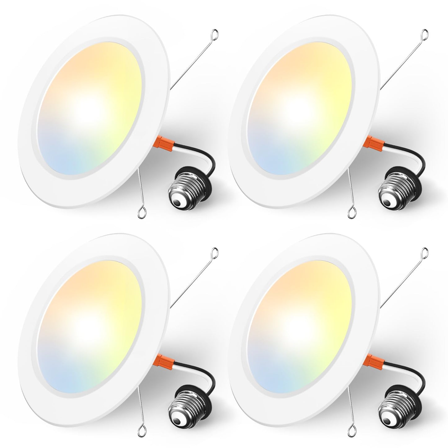 Amico Recessed Lighting 5/6 Inch, 4 Pack 5CCT Flat LED Can Lights, 2700K/3000K/4000K/5000K/6000K Selectable,12W Eqv 120W, 1050LM Brightness, Retrofit Installation - ETL & FCC