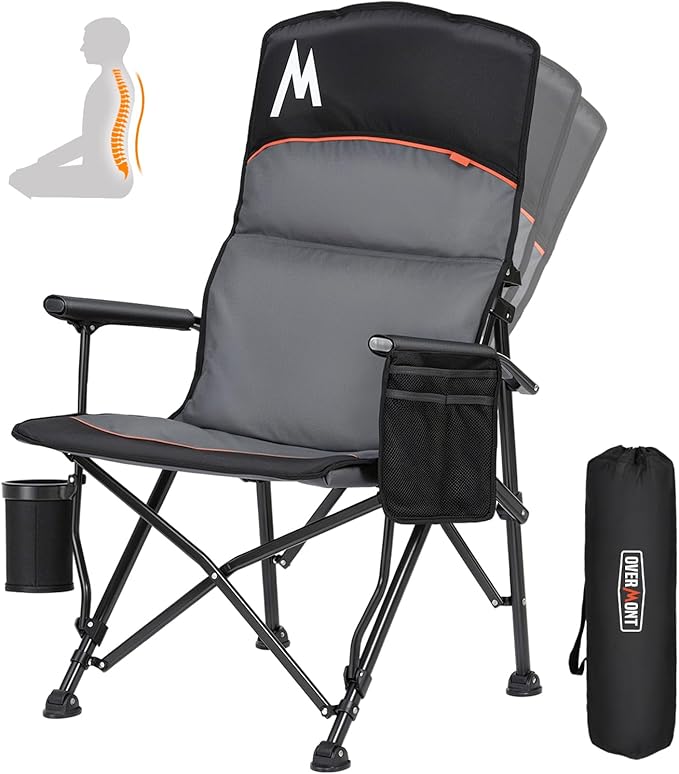 Overmont Back Support Camping Chair for Adults - Oversized with High Backrest - Heavy Duty Folding Chair Supports 450 LBS...