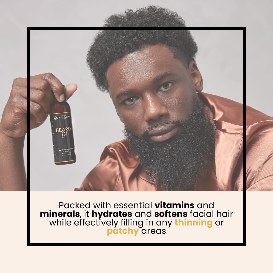 Bask & Lather Beard Growth Oil, Frizz Free Hair Oil for Men Beard Care with Vitamins & Natural Ingredients to Hydrate, Smooth &